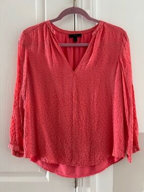 J Crew Coral silk V-Neck Textured Blouse